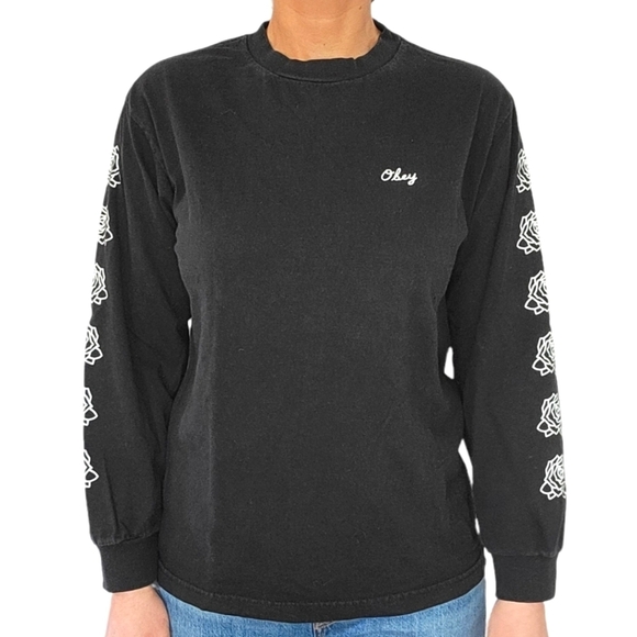 Obey Long Sleeve Shirt Size Medium Black Roses - Picture 5 of 5